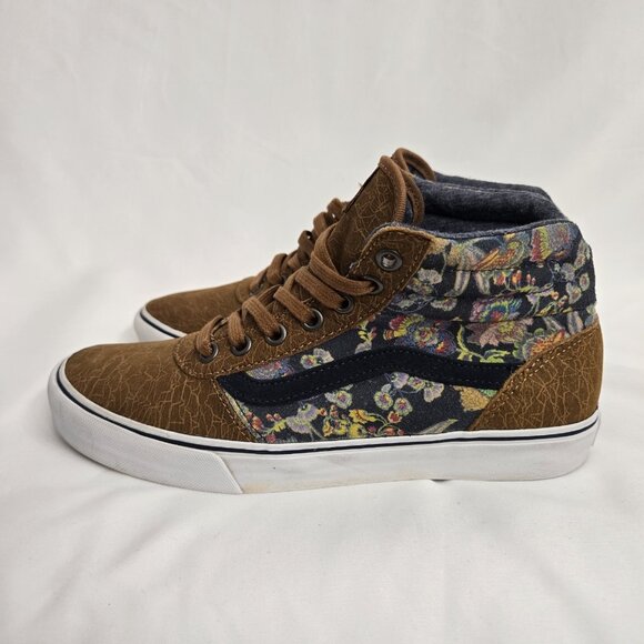 VANS Asian Floral Khaki Suede Leather Lined SK8 MTE Hightop Shoes Women's Size 7 - Picture 5 of 9